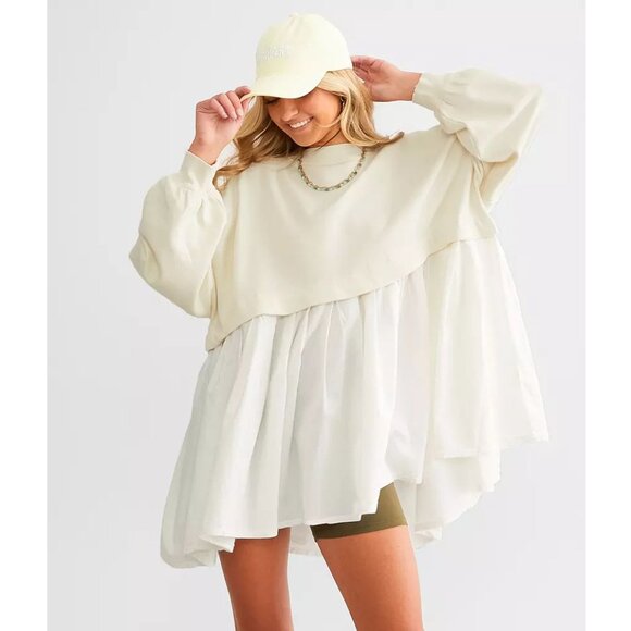 FREE PEOPLE Eleanor Tunic Sweatshirt Mini Dress Size S Oversized Ivory NEW - Picture 13 of 13